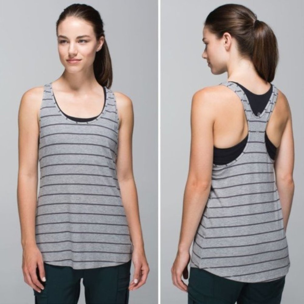 LULULEMON OM RACERBACK TANK TOP GRAY CAYMAN STRIPE
